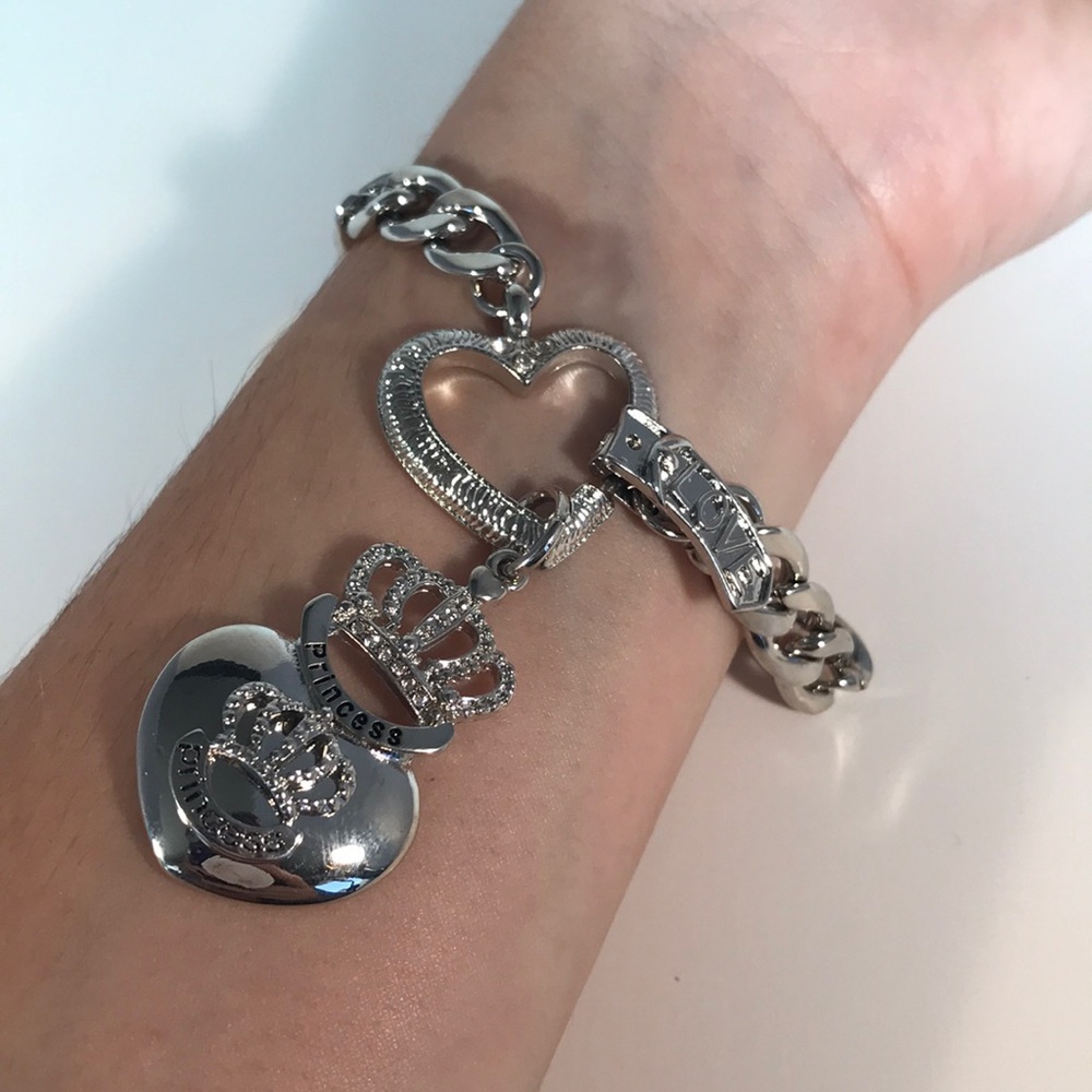 Silver Princess Heart & Crown Bracelet